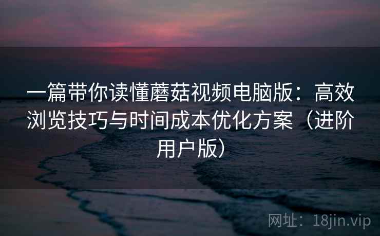 一篇带你读懂蘑菇视频电脑版：高效浏览技巧与时间成本优化方案（进阶用户版）